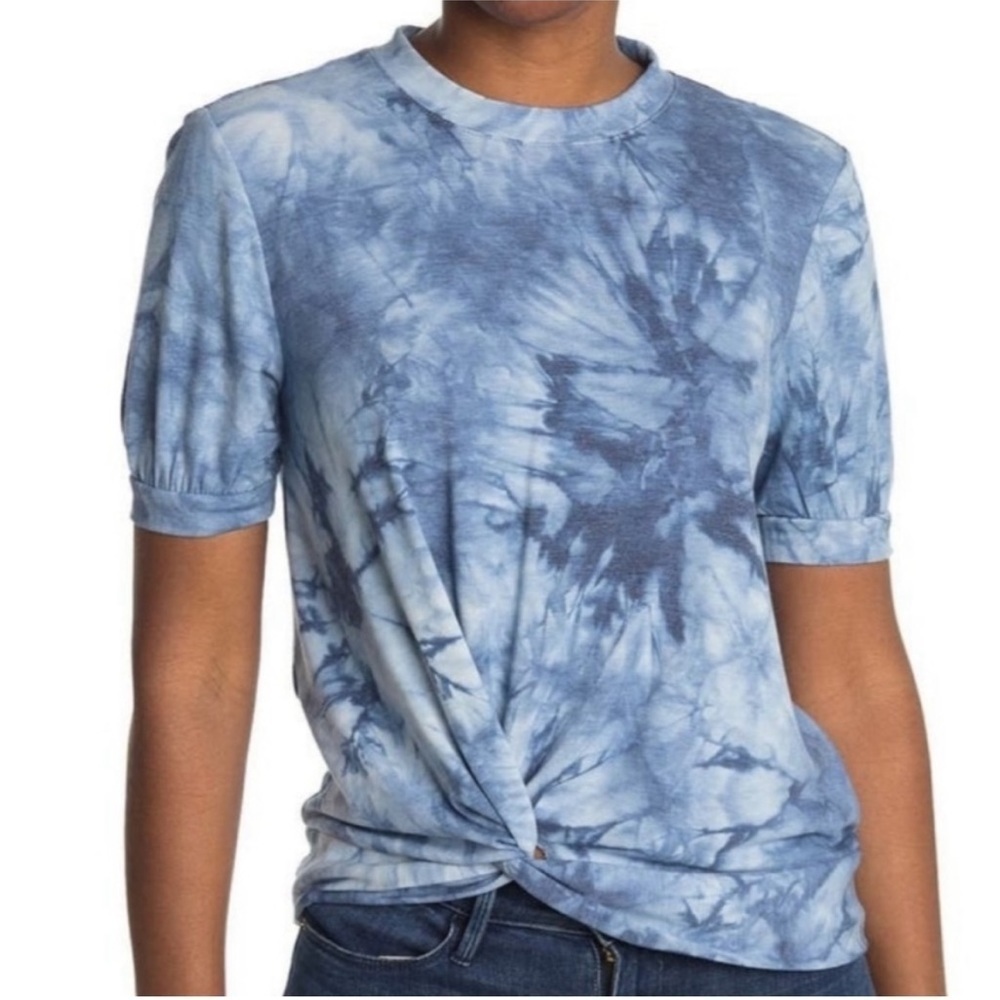 Como Vintage Blue Tie Dye Front Twist Knot T-shirt Top Large